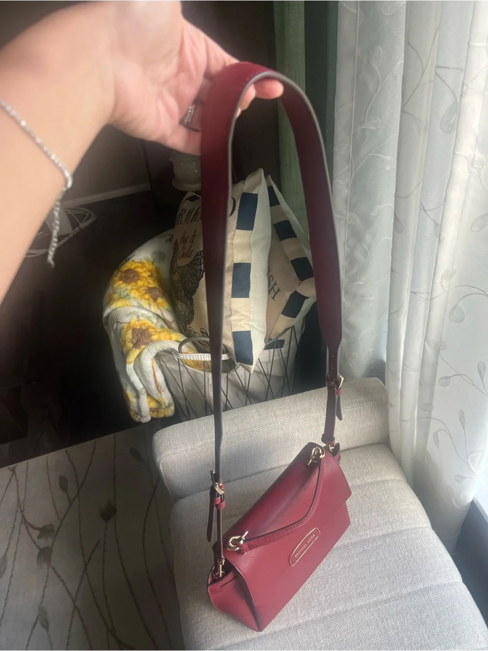 Michael Kors Red Saffiano Leather Satchel with Gold Hardware